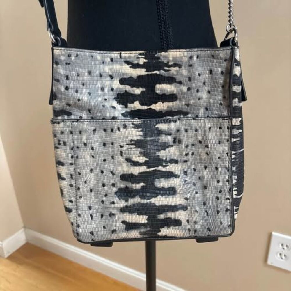Allsaints leather cow/calf leather crossbody purse tans black medium size